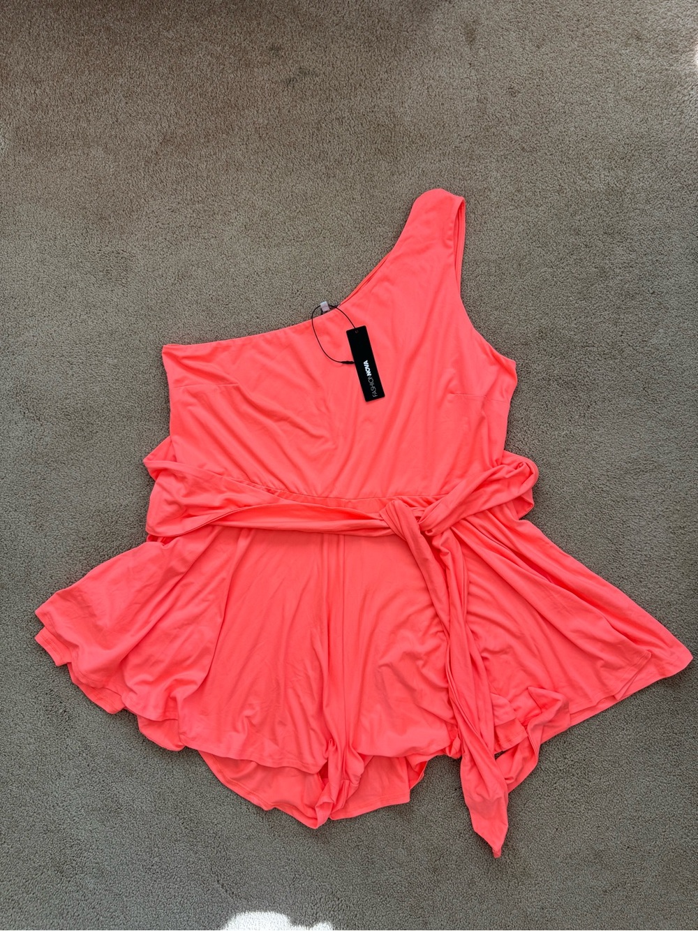 NWT One-Shoulder Neon Tie-Waist Romper